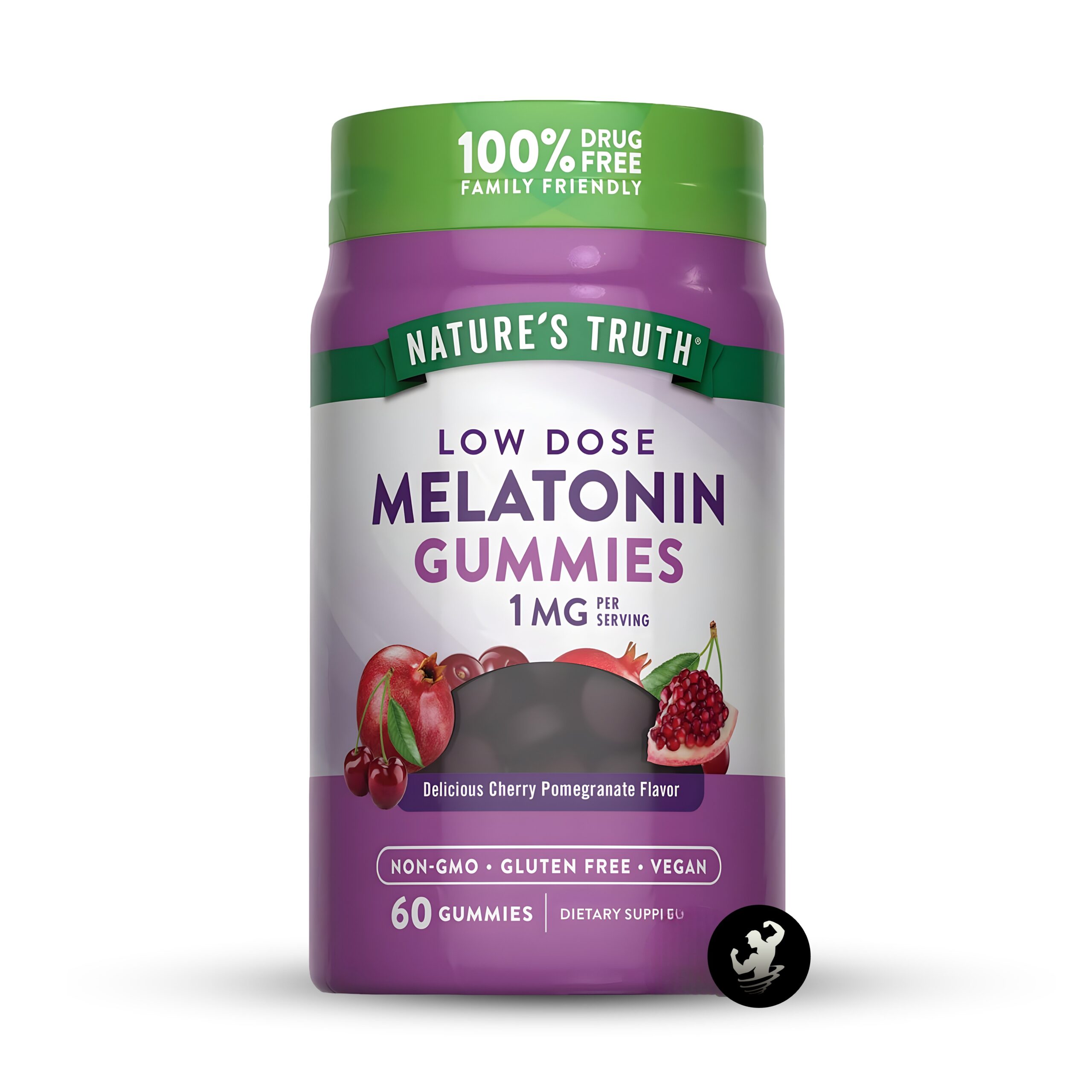 (60cap) (1mg) Melatonin Gummies – Cherry Pomegranate (Logo)